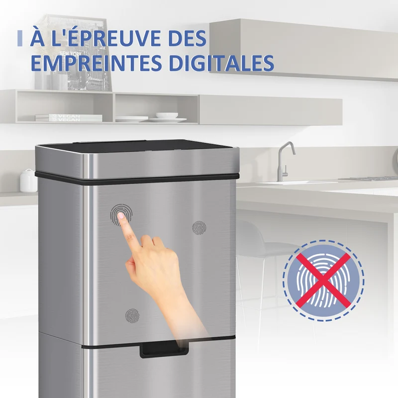 Poubelle à capteur ouverture automatique 3 compartiments tri 72l 42 x 30 x 81 cm contemporain en acier inoxydable argent 21_0005900