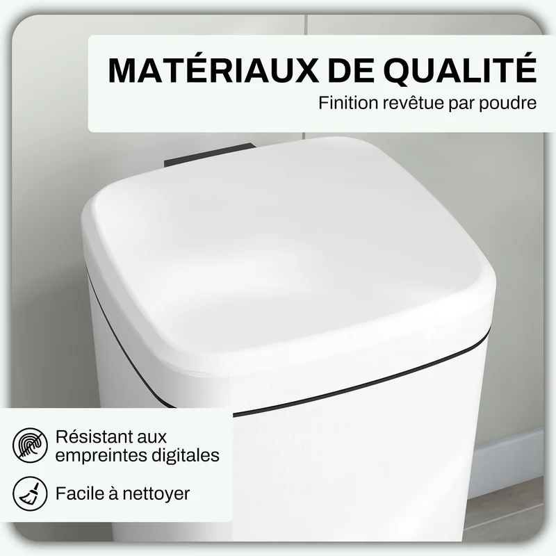Poubelle de cuisine pédale compacte 28 x 35 x 63.5 cm couvercle silencieux seau amovible moderne épuré en métal blanc 21_0005920
