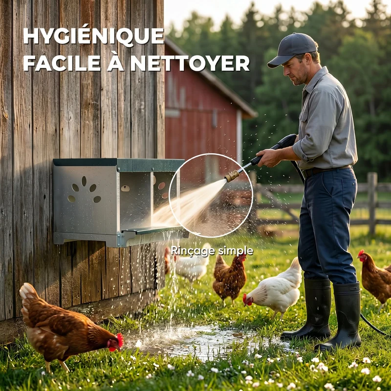 Pondoir à poules 2 emplacements 54,5 x 42,5 x 35,5 cm étanche et facile à nettoyer industriel en acier galvanisé argent 21_0008033