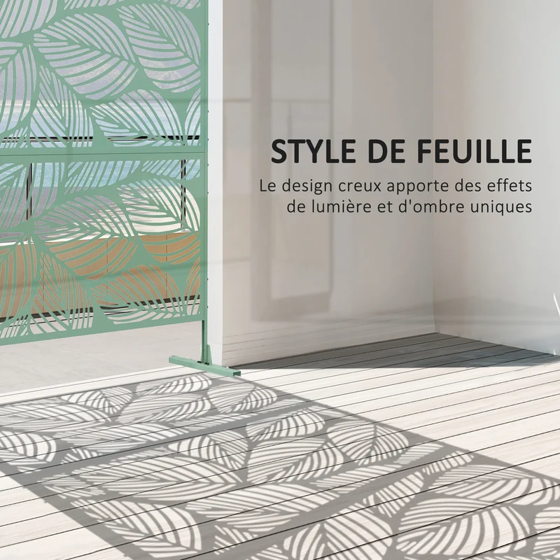 Panneau brise vue décoratif extérieur 122 x 45 x 198 cm délimiter intimité jardin terrasse contemporain en acier vert 21_0003982