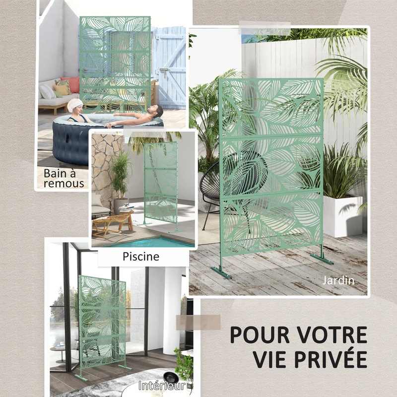 Panneau brise vue décoratif extérieur 122 x 45 x 198 cm délimiter intimité jardin terrasse contemporain en acier vert 21_0003982