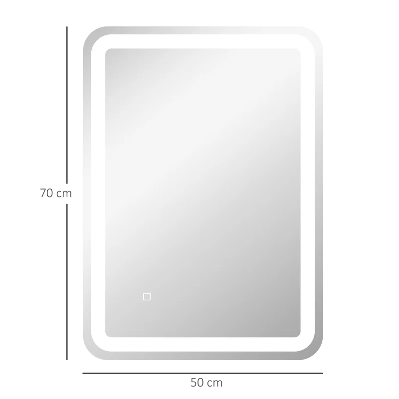 Miroir de salle de bain rectangulaire 70 x 50 x 4 cm antibuée luminosité réglable contemporain en verre trempé argent 21_0002005