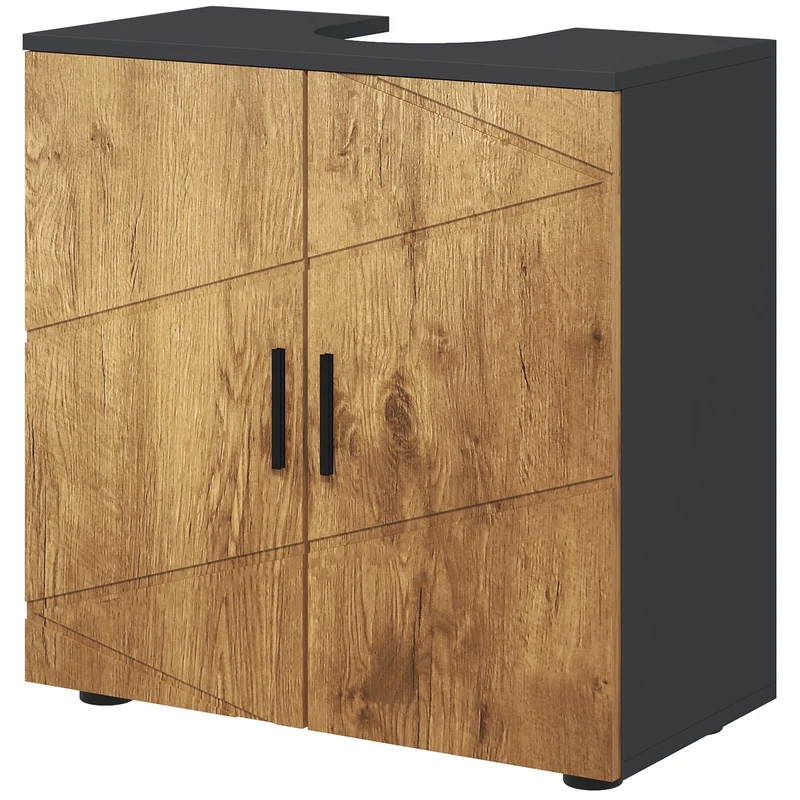 Meuble sous lavabo 60 x 30 x 60 cm 2 portes étagère réglable rangement pratique contemporain cosy en MDF gris anthracite 21_0001989