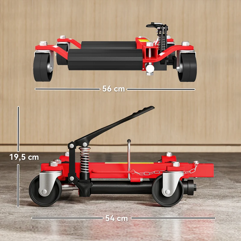 Lot de 2 chariots manutention voiture 56 x 54 x 19.5 cm 680 kg levage pédale roues 360° garage industriel en acier noir 21_0007181