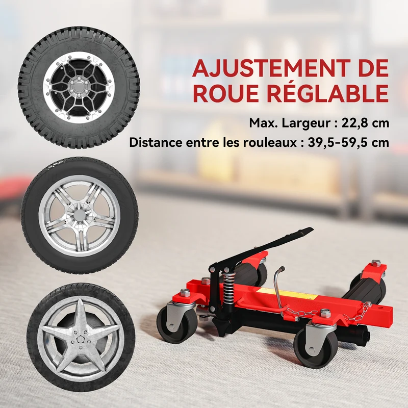 Lot de 2 chariots manutention voiture 56 x 54 x 19.5 cm 680 kg levage pédale roues 360° garage industriel en acier noir 21_0007181