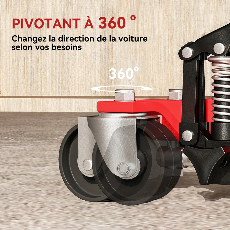 Lot de 2 chariots manutention voiture 56 x 54 x 19.5 cm 680 kg levage pédale roues 360° garage industriel en acier noir 21_0007181