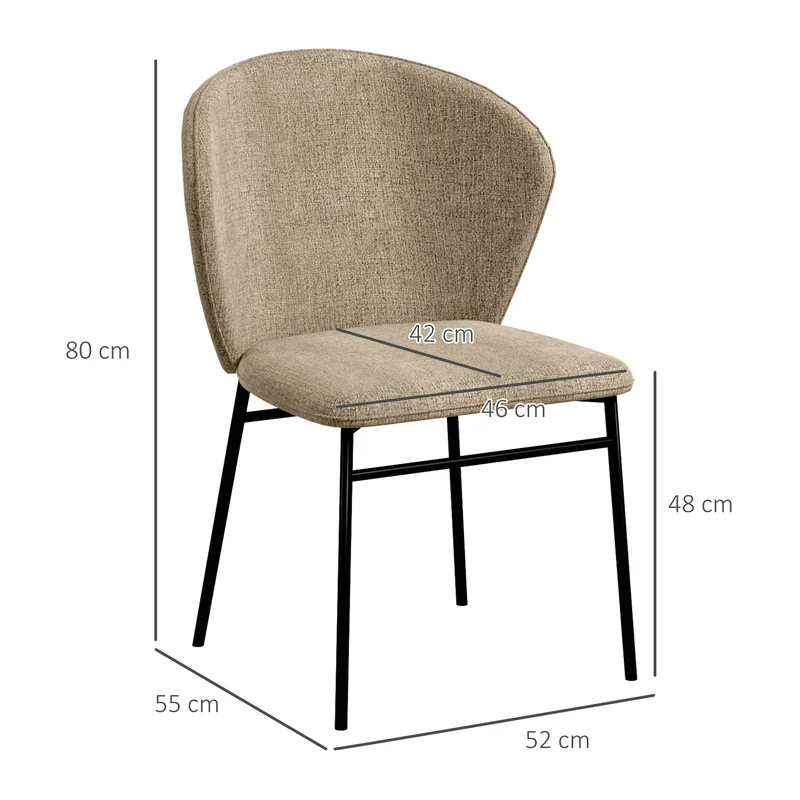 Lot de 2 chaises salle à manger assise rembourrée dossier incurvé 52 x 55 x 80 cm confort mousse moderne en tissu beige 21_0003203