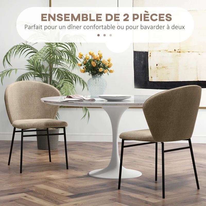 Lot de 2 chaises salle à manger assise rembourrée dossier incurvé 52 x 55 x 80 cm confort mousse moderne en tissu beige 21_0003203