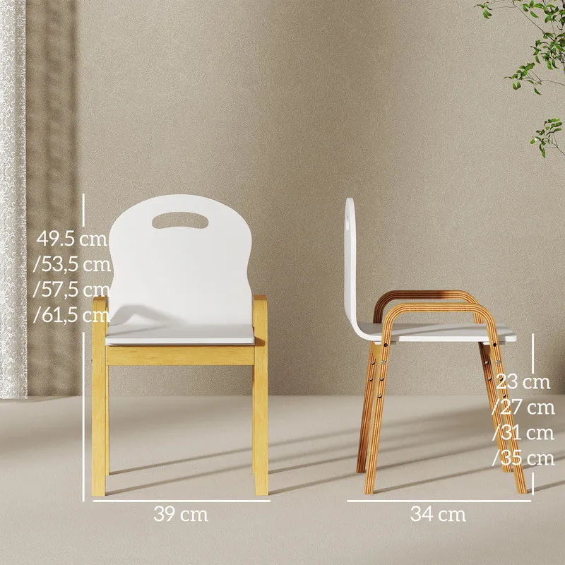 Lot de 2 chaises pour enfants 39 x 34 x 61.5 cm réglables patins antidérapants épuré moderne en bois de bouleau blanc 21_0000235