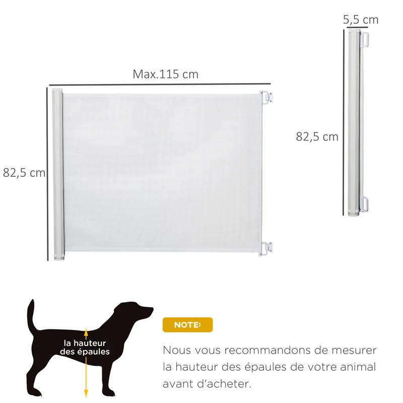 Lot de 2 barrières de sécurité rétractables pratiques pour escaliers 115 x 83 cm avec poignée moderne en textilène blanc 21_0007502