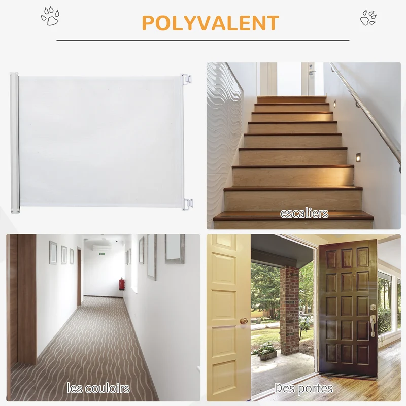 Lot de 2 barrières de sécurité rétractables pratiques pour escaliers 115 x 83 cm avec poignée moderne en textilène blanc 21_0007502