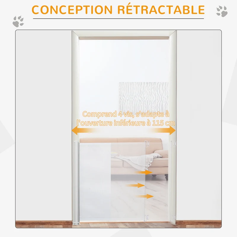 Lot de 2 barrières de sécurité rétractables pratiques pour escaliers 115 x 83 cm avec poignée moderne en textilène blanc 21_0007502