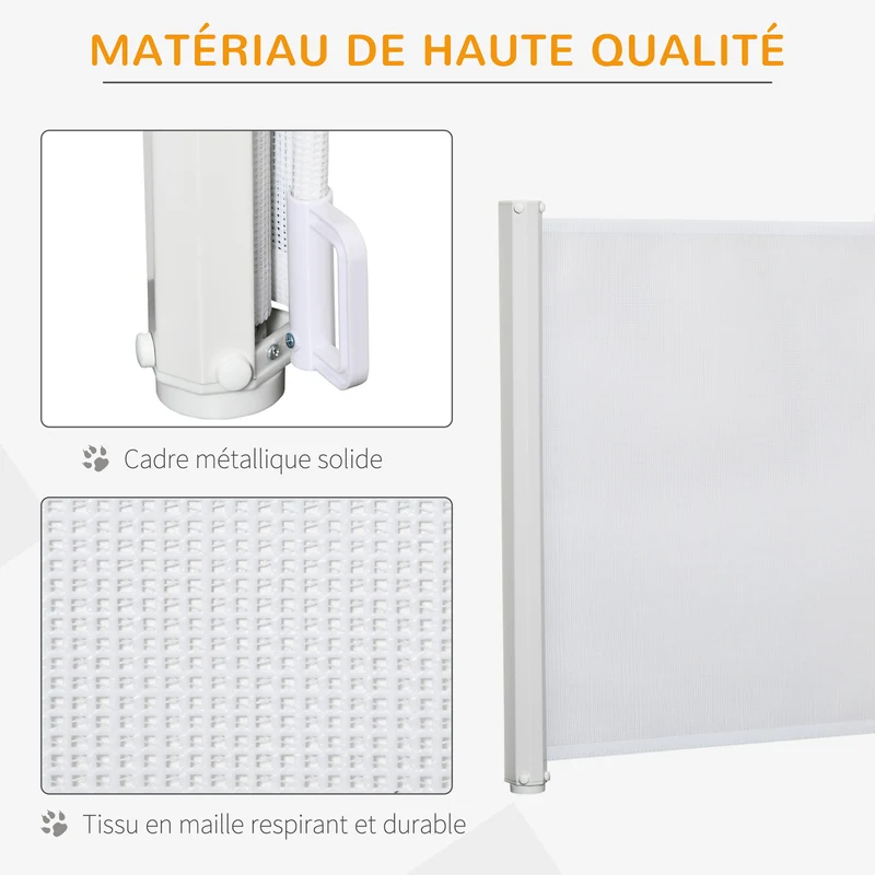 Lot de 2 barrières de sécurité rétractables pratiques pour escaliers 115 x 83 cm avec poignée moderne en textilène blanc 21_0007502
