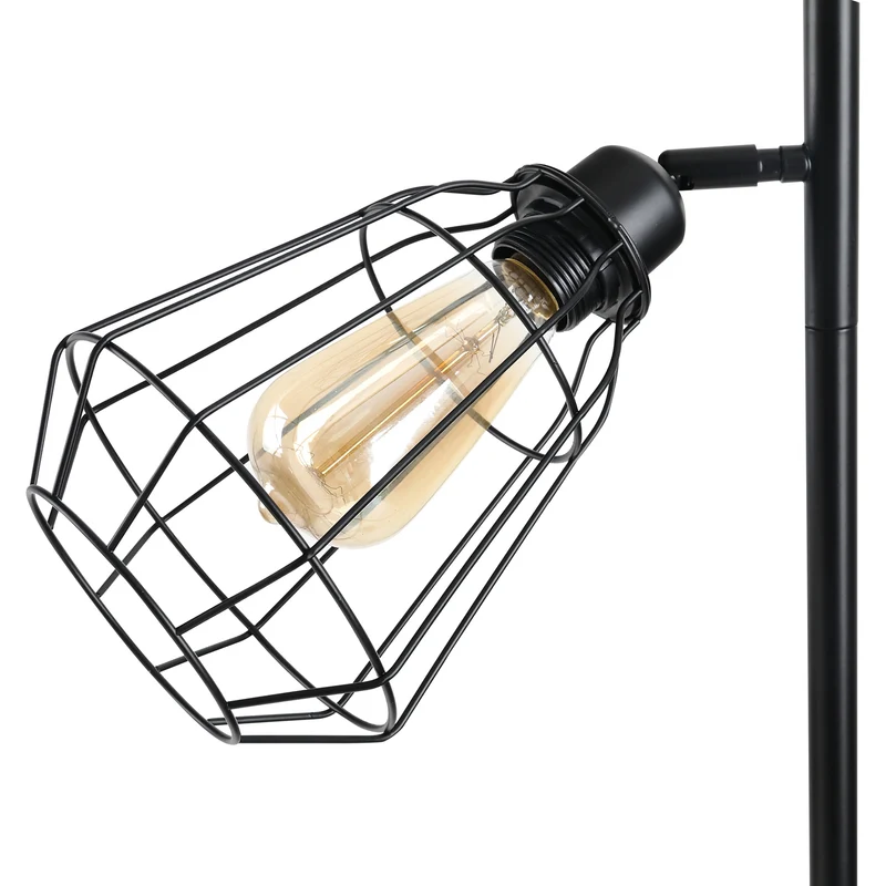 Lampadaire salon 36 x 36 x 165 cm 3 abat-jours cage commutateur au pied finition mate industriel vintage en acier noir 21_0007009
