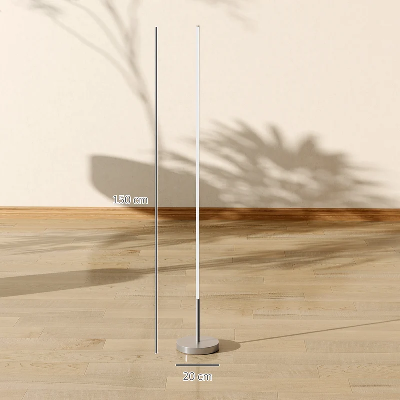Lampadaire salon 20 x 150 x 20 cm variateur intensité télécommande barre lumineuse 130cm moderne épuré en aluminium gris 21_0007060