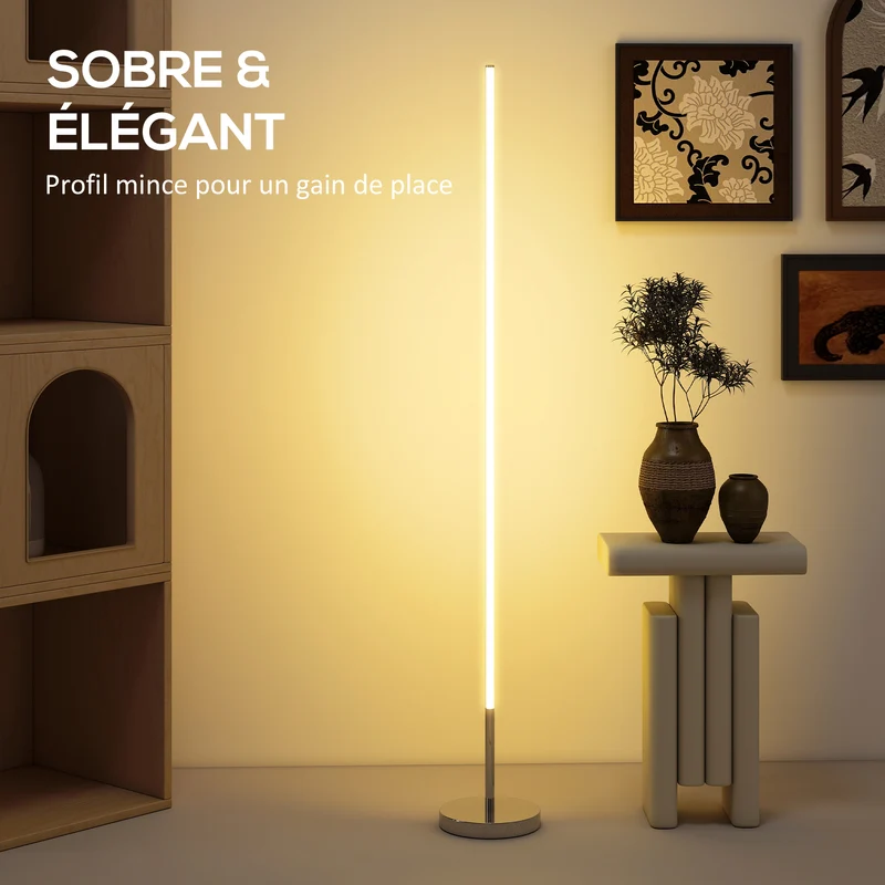 Lampadaire salon 20 x 150 x 20 cm variateur intensité télécommande barre lumineuse 130cm moderne épuré en aluminium gris 21_0007060