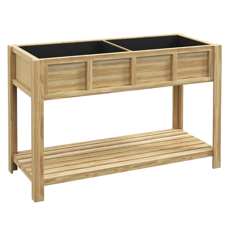 Jardinière sur pieds potager 115 x 46 x 75 cm séparateur amovible et inserts d'irrigation style rustique en bois naturel 21_0005450