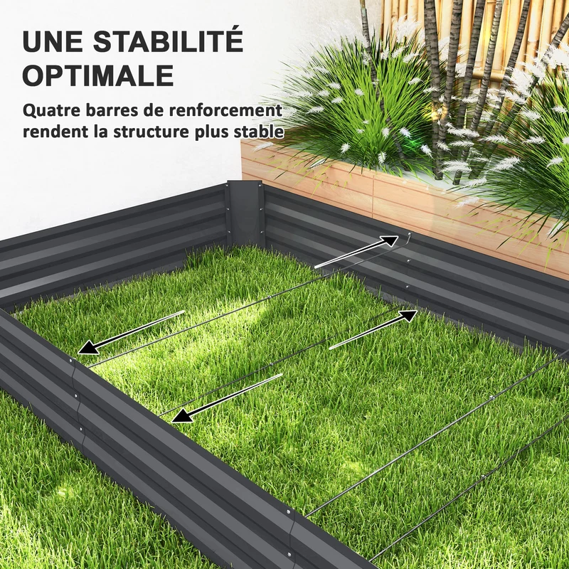 Jardinière extérieure rectangulaire potager 240 x 120 x 30 cm capacité 835 l anti-rouille industriel en acier gris foncé 21_0005523