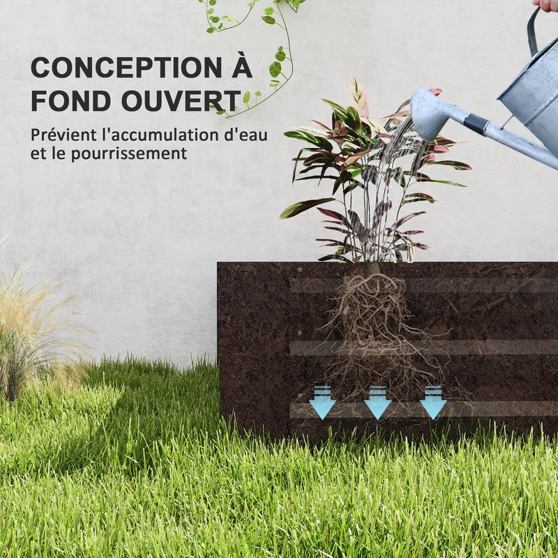 Jardinière extérieure rectangulaire potager 240 x 120 x 30 cm capacité 835 l anti-rouille industriel en acier gris foncé 21_0005523