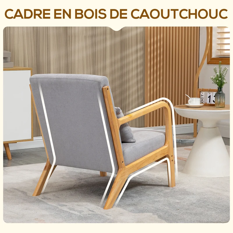 Fauteuil de salon assise profonde accoudoirs dossier incliné 61 x 71 x 76 cm confort scandinave chic en velours gris 21_0003091