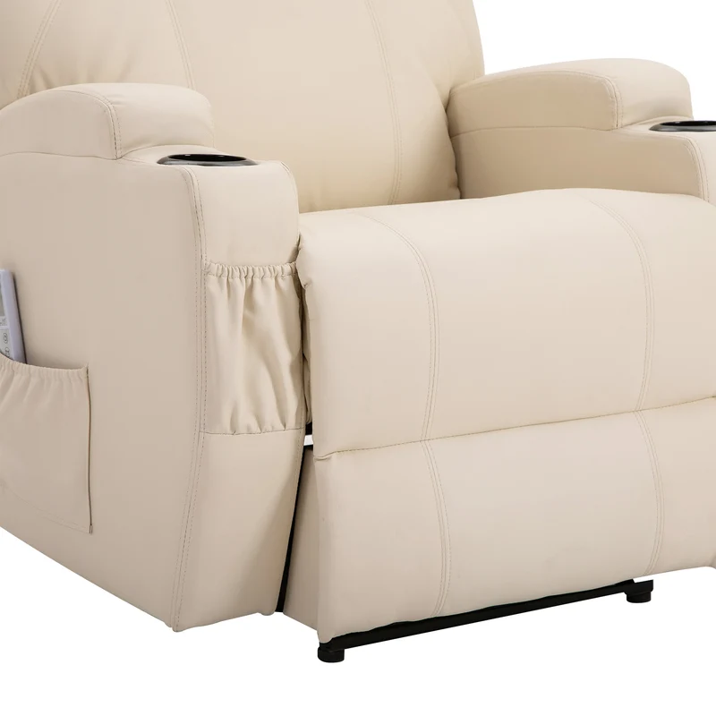 Fauteuil de relaxation massant inclinable 82 x 97 x 110 cm 8 points de massage repose-pieds contemporain en PU crème 21_0000802