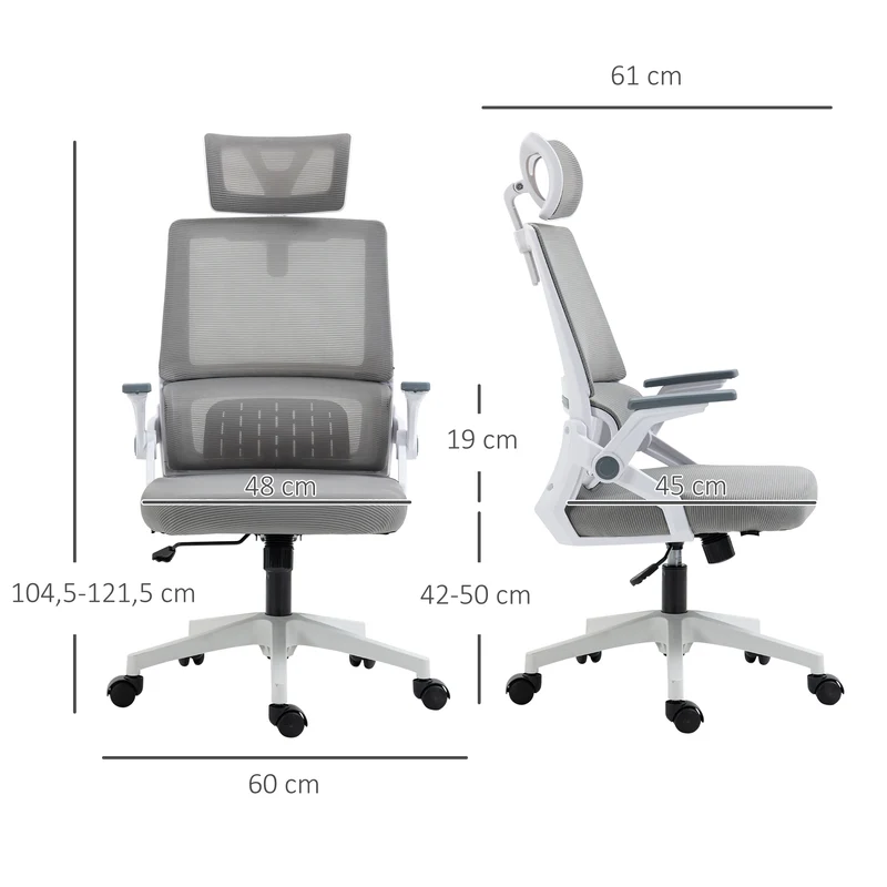 Fauteuil de bureau ergonomique inclinable 60 x 61 x 104.5-121.5 cm réglable dossier lombaire moderne en maille gris 21_0006248