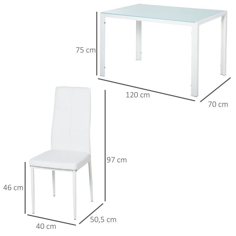 Ensemble table rectangulaire 4 chaises 120 x 70 x 75 cm gain de place dossier haut moderne scandinave en verre blanc 21_0002203