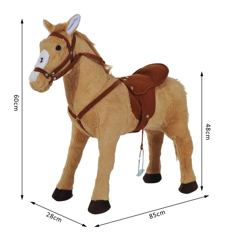 Cheval debout pour enfant 85 x 28 x 60 cm avec effets sonores selle moelleuse décoratif scandinave en peluche beige 21_0000273