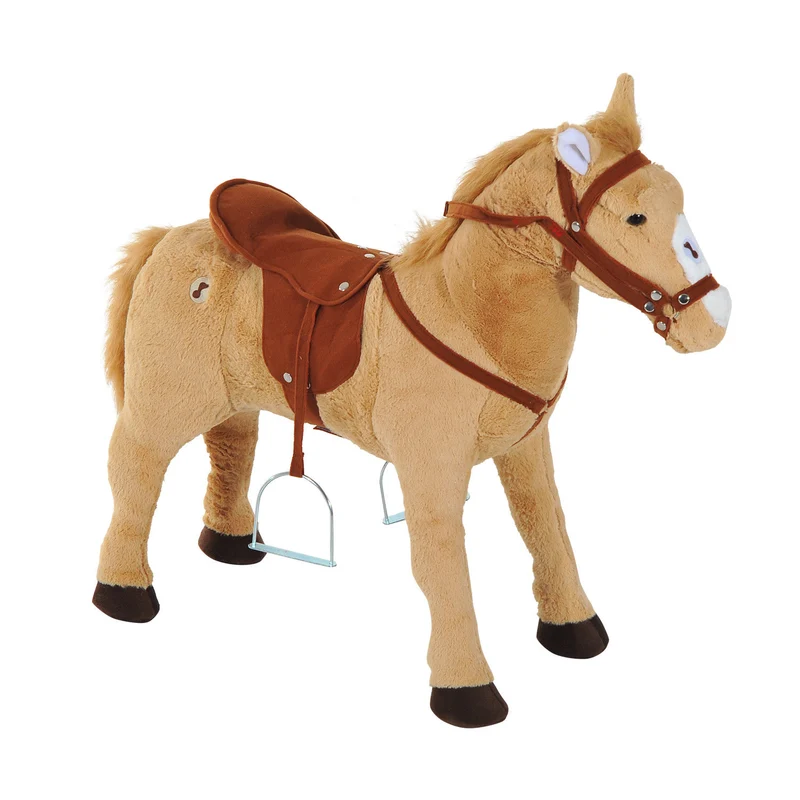 Cheval debout pour enfant 85 x 28 x 60 cm avec effets sonores selle moelleuse décoratif scandinave en peluche beige 21_0000273