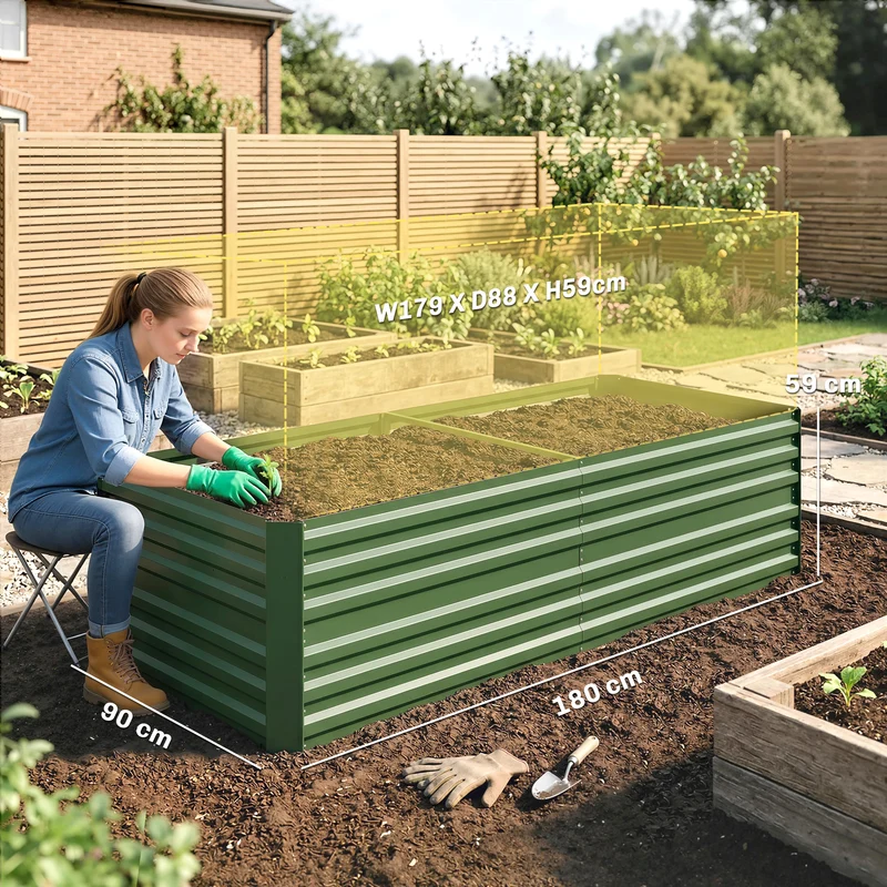 Carré potager rectangulaire jardin 180 x 90 x 59 cm antirouille montage rapide moderne épuré en acier galvanisé vert 21_0004281
