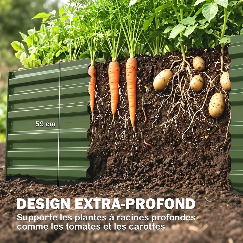 Carré potager rectangulaire jardin 180 x 90 x 59 cm antirouille montage rapide moderne épuré en acier galvanisé vert 21_0004281