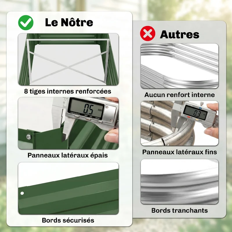 Carré potager rectangulaire jardin 180 x 90 x 59 cm antirouille montage rapide moderne épuré en acier galvanisé vert 21_0004281