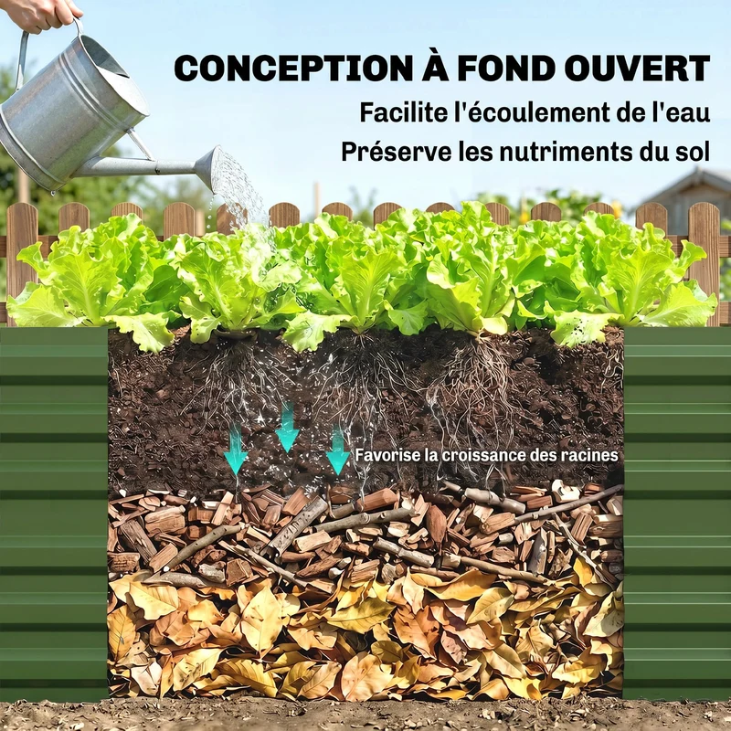 Carré potager rectangulaire jardin 180 x 90 x 59 cm antirouille montage rapide moderne épuré en acier galvanisé vert 21_0004281