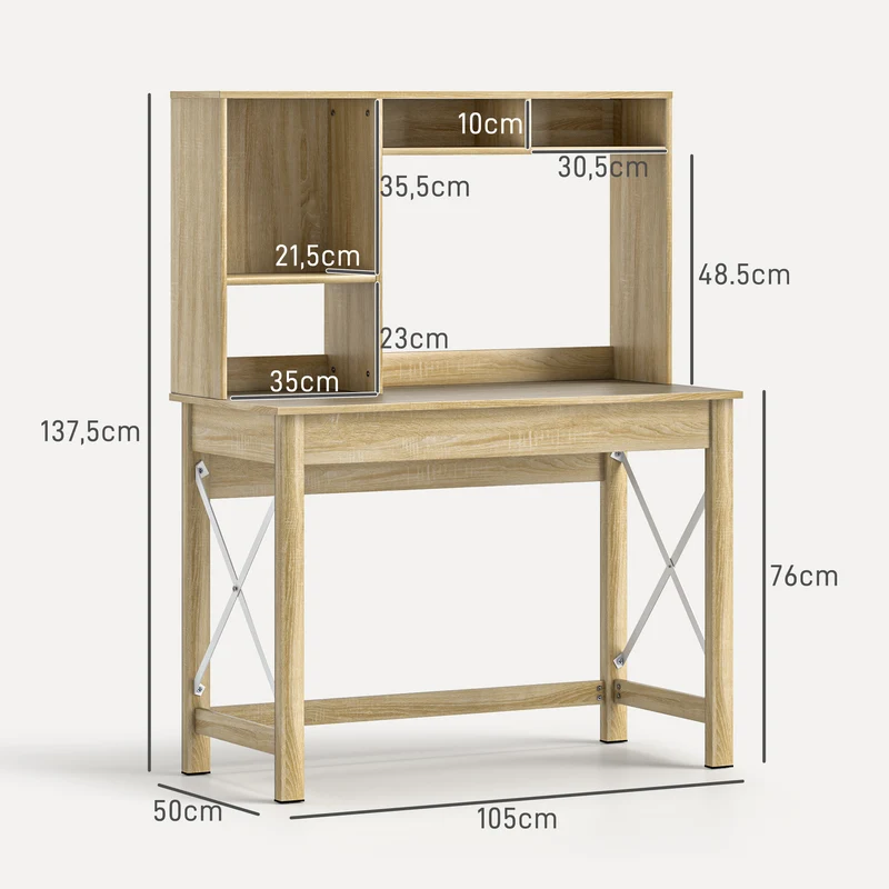 Bureau bibliothèque compact studio 105 x 50 x 137.5 cm rangement grand plateau moderne contemporain épuré en bois chêne 21_0002461