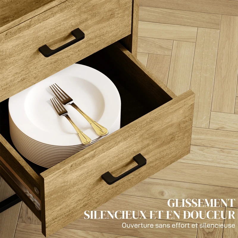 Buffet de rangement 80 x 40 x 78 cm 2 tiroirs coulissants cosy style scandinave en panneau de particules bois naturel 21_0003423