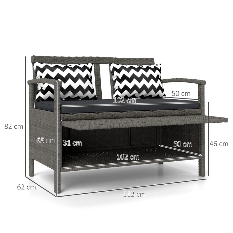 Banc de jardin 2 places 112 x 62 x 82 cm rangement 160 l assise rembourrée style contemporain cosy en rotin pe gris 21_0006030