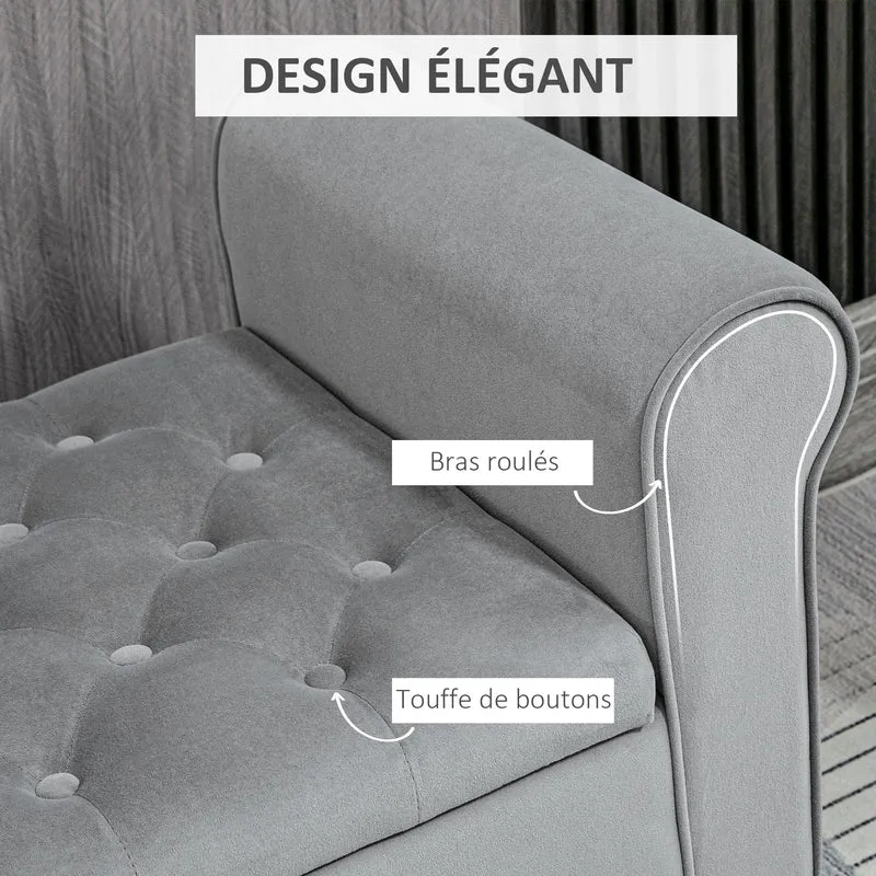 Banc coffre bout de lit 126 x 48.5 x 57 cm assise capitonnée coffre de rangement moderne et douillet en polyester gris 21_0002912