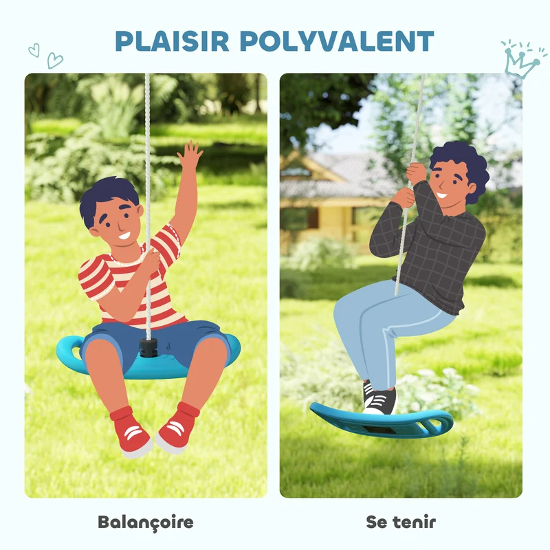 Balançoire enfant intérieur et extérieur 40,8 x 20,4 x 150 cm réglable sécurité 70 kg jardin moderne en plastique bleu 21_0000382
