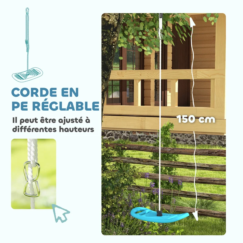 Balançoire enfant intérieur et extérieur 40,8 x 20,4 x 150 cm réglable sécurité 70 kg jardin moderne en plastique bleu 21_0000382