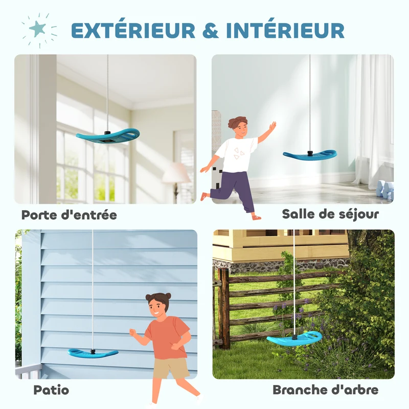 Balançoire enfant intérieur et extérieur 40,8 x 20,4 x 150 cm réglable sécurité 70 kg jardin moderne en plastique bleu 21_0000382