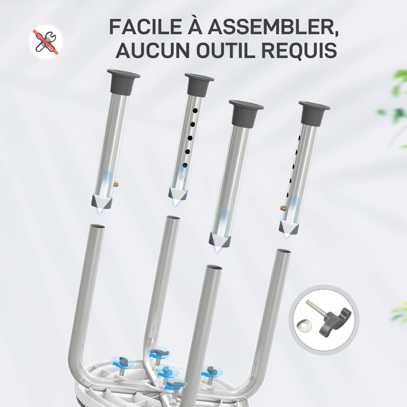 Tabouret de douche siège rond 33 x 36-49 cm antidérapant réglable 6 niveaux pivotant moderne épuré en aluminium gris 21_0000876