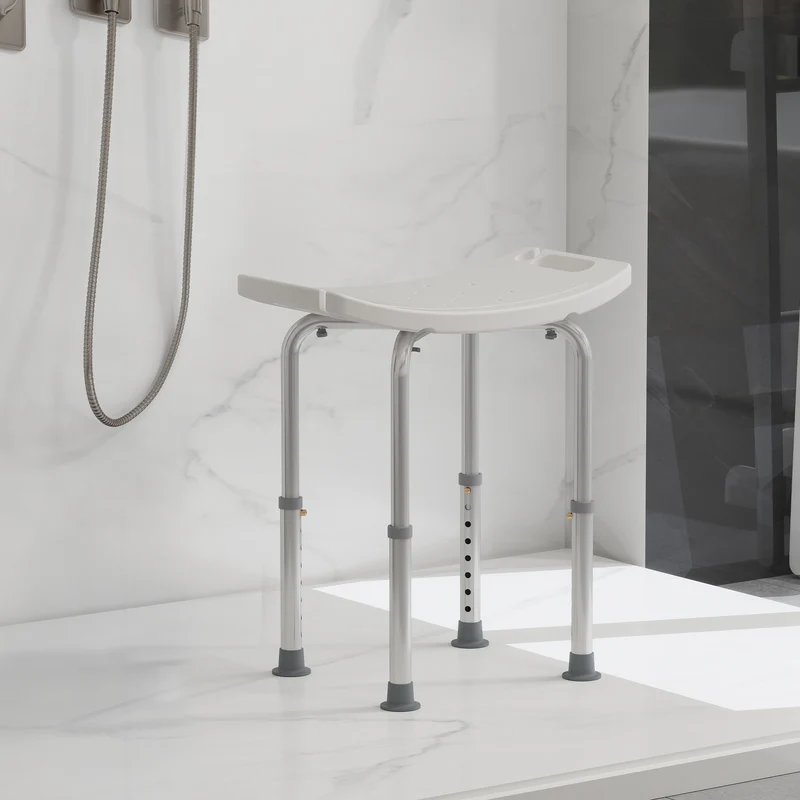 Tabouret de douche pour mobilité réduite 50 x 36 x 39,5-56,5 cm réglable antidérapant épuré en alliage d'aluminium blanc 21_0000927