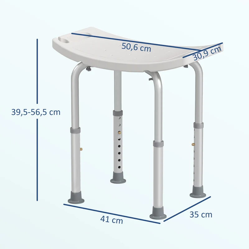 Tabouret de douche pour mobilité réduite 50 x 36 x 39,5-56,5 cm réglable antidérapant épuré en alliage d'aluminium blanc 21_0000927