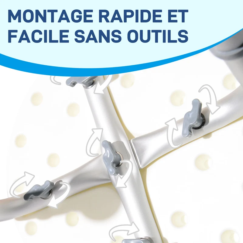 Tabouret de douche pour mobilité réduite 50 x 36 x 39,5-56,5 cm réglable antidérapant épuré en alliage d'aluminium blanc 21_0000927