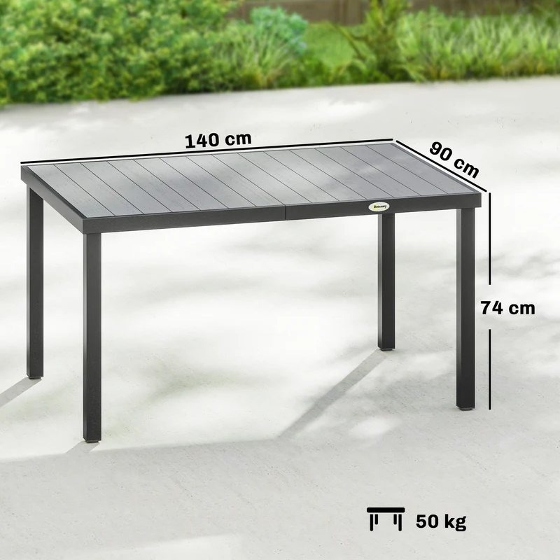 Table de jardin 140 x 90 x 74 cm 4 à 6 personnes plateau à lattes anti eau stable moderne traitée en bois-plastique gris 21_0005394