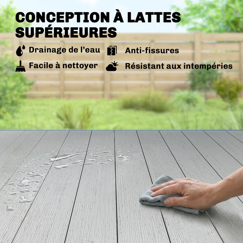 Table de jardin 140 x 90 x 74 cm 4 à 6 personnes plateau à lattes anti eau stable moderne traitée en bois-plastique gris 21_0005394