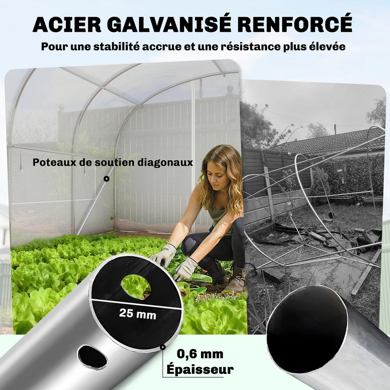 Serre tunnel de jardin 295 x 798 x 198 cm ventilation croisée protection uv design contemporain en acier galvanisé blanc 21_0005587
