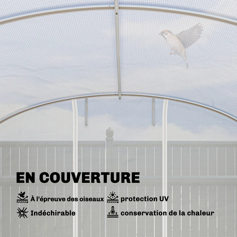 Serre tunnel de jardin 295 x 798 x 198 cm ventilation croisée protection uv design contemporain en acier galvanisé blanc 21_0005587