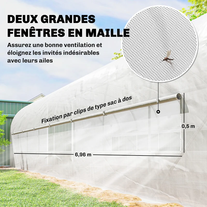 Serre tunnel de jardin 295 x 798 x 198 cm ventilation croisée protection uv design contemporain en acier galvanisé blanc 21_0005587
