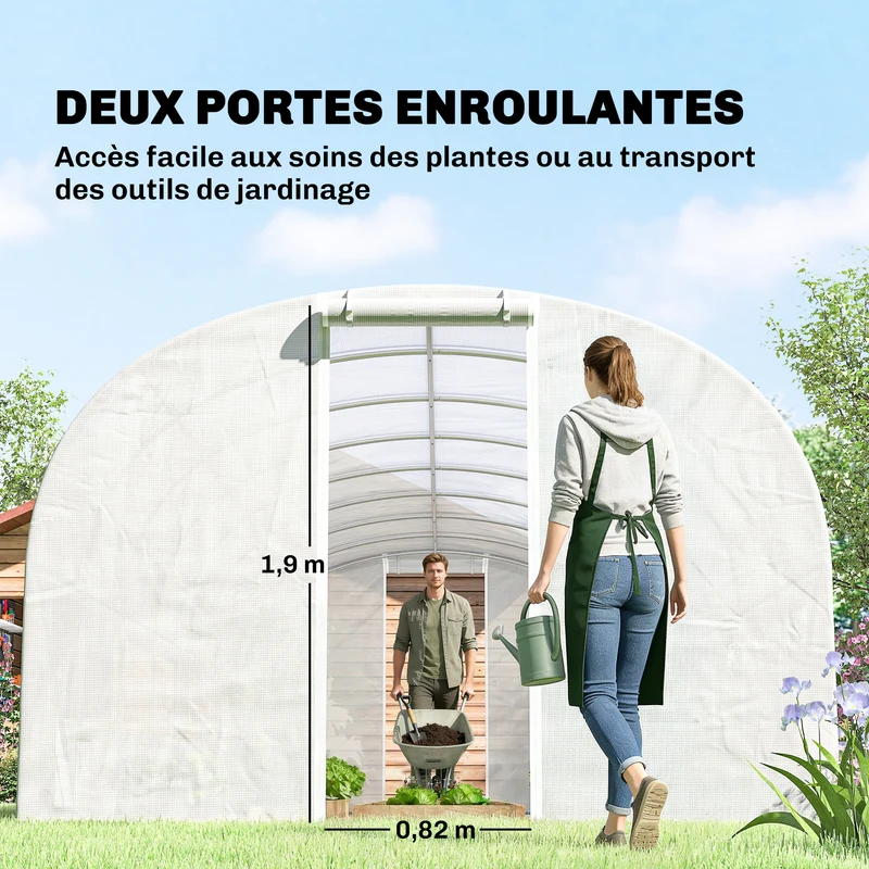 Serre tunnel de jardin 295 x 798 x 198 cm ventilation croisée protection uv design contemporain en acier galvanisé blanc 21_0005587